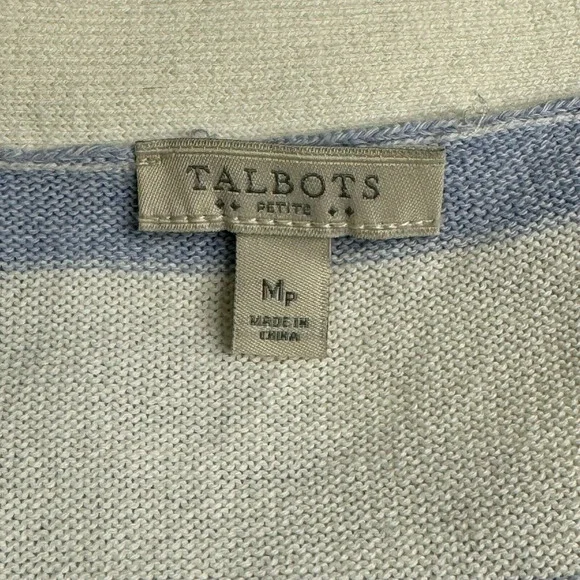 Talbots Sweater Womens MP Petite Blue White Stripe Open Front Longline Cardigan - Picture 3 of 10